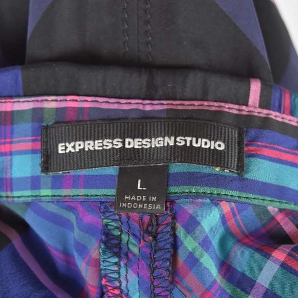 Express Design Studio Multi-Color Plaid Cap/Short Sleeve Top Size L - Picture 3 of 3